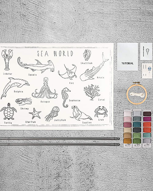 Numero 74 Kit Ricamo School Poster Mondo Marino 70x50 cm unisex