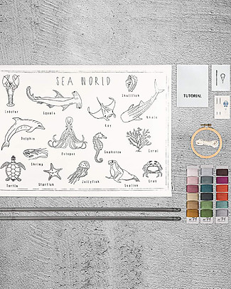 Numero 74 Kit Ricamo School Poster - Mondo Marino 70x50 cm Kit Fai Da Te