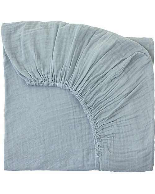 Numero 74 Lenzuolo con Angoli - Celeste - 120x60 cm - Mussola di cotone bio Lenzuola e Federe