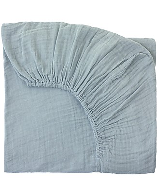 Numero 74 Lenzuolo con Angoli, Celeste - 60x120 cm - Mussola di cotone bio Lenzuola