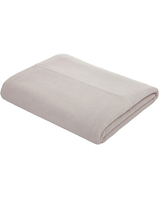 Numero 74 Lenzuolo Superiore, Cipria con Ricamo Dorato - 110x170 cm - 100% doppia mussola di cotone bio Lenzuola e Federe
