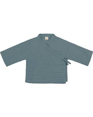 Numero 74 Maglia a Maniche Lunghe Theo - Blu Ghiaccio - Chiusura a Kimono - 100% Cotone Bio GOTS Maglie Manica Lunga