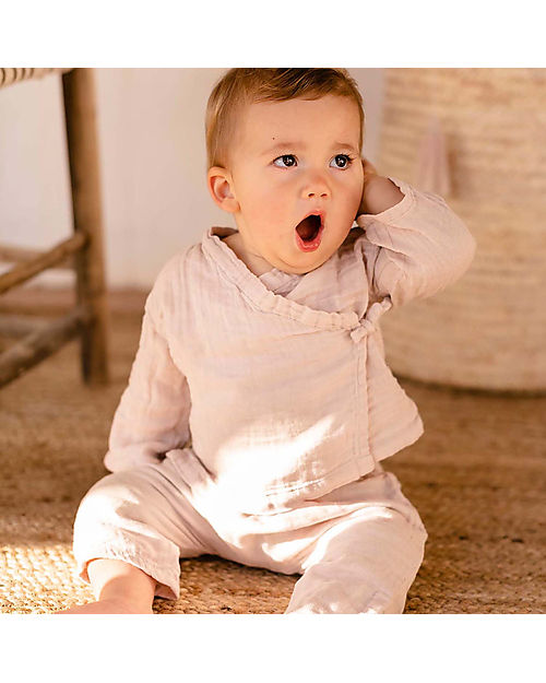 Numero 74 Maglia a Maniche Lunghe Theo - Rosa Cipria - Chiusura a Kimono - 100% Cotone Bio GOTS Maglie Manica Lunga