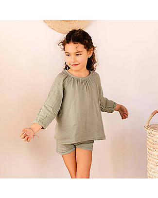 Numero 74 Maglietta a Maniche Lunghe Nina - Verde Salvia - 100% Cotone Bio GOTS Maglie Manica Lunga