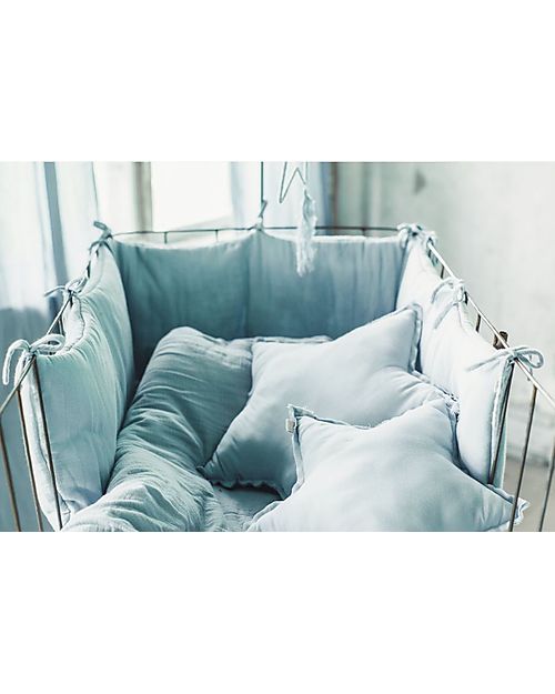 Numero 74 Paracolpi Lettino - Celeste - 100% Mussola di Cotone con imbottitura in Poliestere Paracolpi