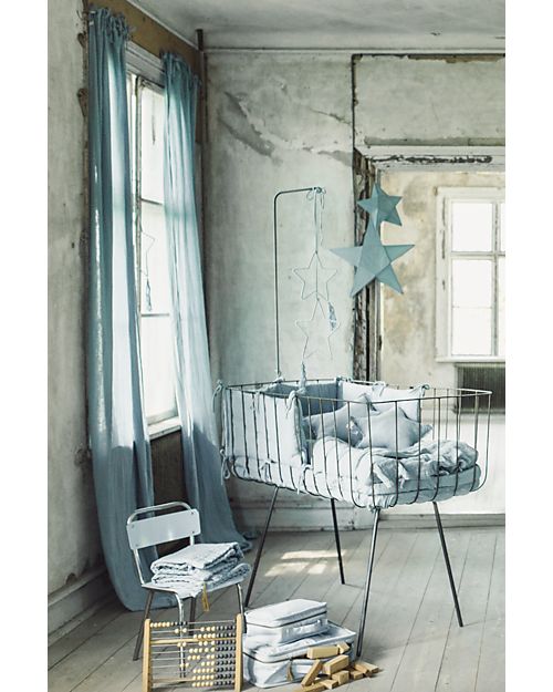 Numero 74 Paracolpi Lettino - Celeste - 100% Mussola di Cotone con imbottitura in Poliestere Paracolpi