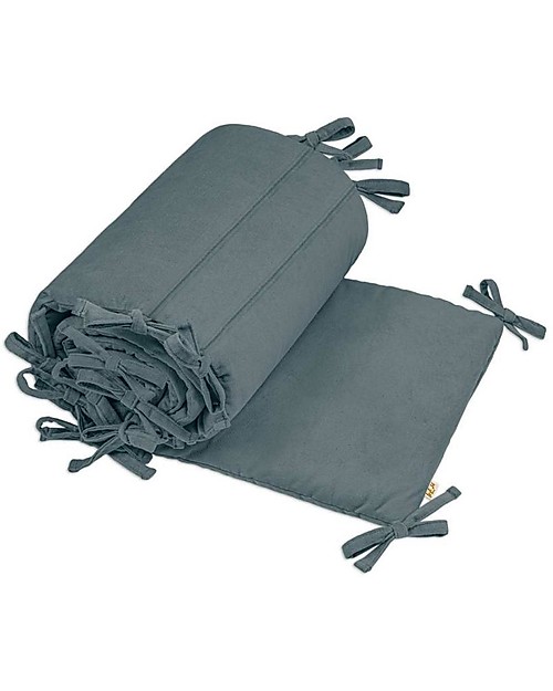 Numero 74 Paracolpi Lettino in Velluto - 190x30 cm - Blu Ghiaccio - Cotone Organico Imbottito Paracolpi