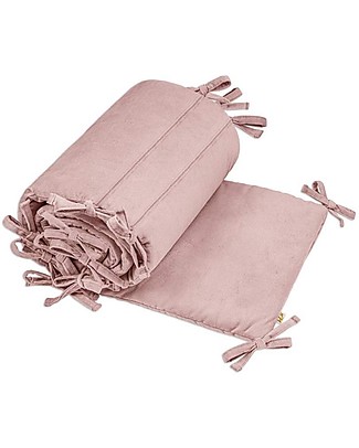 Numero 74 Paracolpi Lettino in Velluto - 190x30 cm - Rosa Antico - Cotone Organico Imbottito Paracolpi