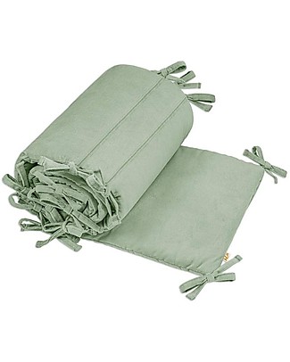 Numero 74 Paracolpi Lettino in Velluto - 190x30 cm - Verde Salvia - Cotone Organico Imbottito Paracolpi