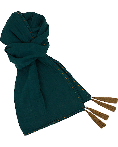 Numero 74 Sciarpa Donna, Verde Petrolio - Doppia Mussola di Cotone Sciarpe