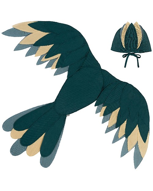 Numero 74 Set Costume da Uccello - Verde Petrolio - 100% cotone bio - Comprende ali e cappellino Travestimenti
