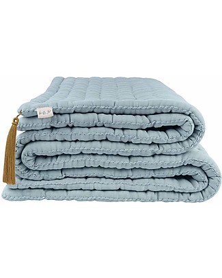 Numero 74 Trapunta Tatami Multiuso 140x200 cm - Azzurro - 100% cotone bio Set Copripiumino