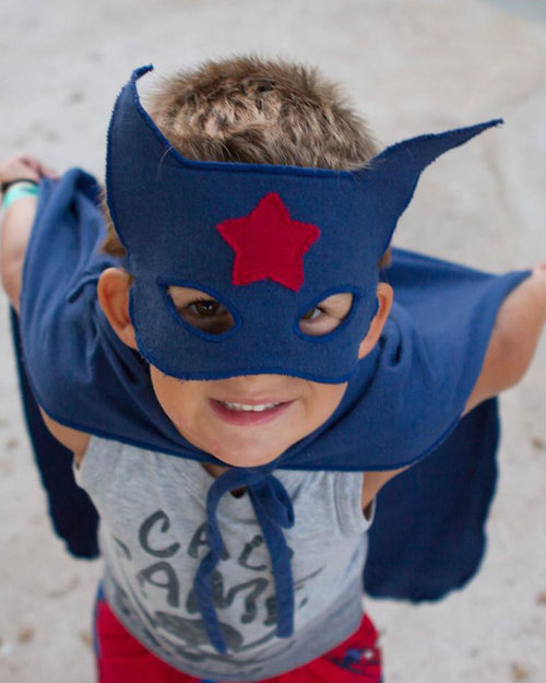 Numero 74 Travestimento Super Eroe Maschera + Mantello - Blue Notte - Cotone Travestimenti