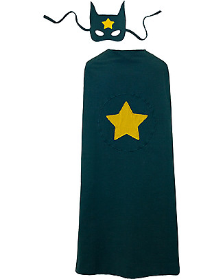 Numero 74 Travestimento Super Eroe Maschera + Mantello - Verde Petrolio - Cotone Travestimenti