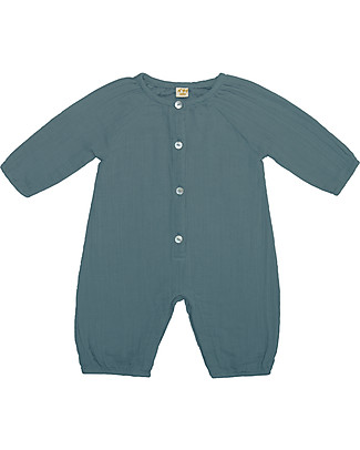 Numero 74 Tutina Maniche Lunghe Leni, Blu Ghiaccio - 100% Doppia mussola di cotone bio Salopette