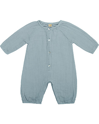Numero 74 Tutina Maniche Lunghe Leni, Celeste (1-2 anni) - 100% Doppia mussola di cotone bio Tutine Lunghe