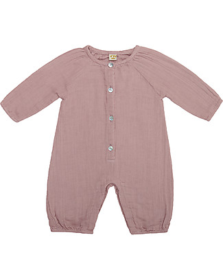 Numero 74 Tutina Maniche Lunghe Leni, Rosa Antico (1-2 anni) - 100% Doppia mussola di cotone bio Salopette