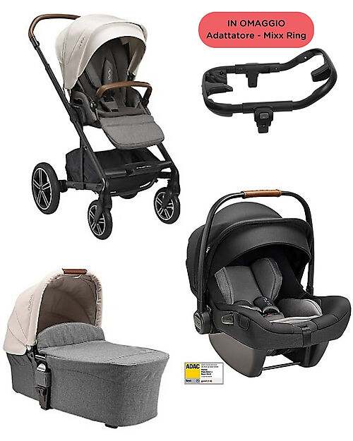 Nuna Trio Passeggino + Navicella Mixx Next Birch + Seggiolino Auto Pipa Next i-Size - Caviar - Adattatore in Omaggio Passeggini Trio e Duo