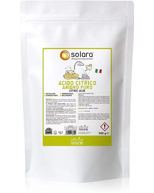 Officina Naturae Acido Citrico Anidro Puro Solara 500 gr - 4  eco prodotti per la pulizia in 1! Detergenti per Superfici