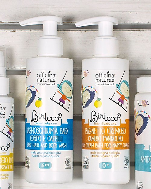Officina Naturae Bagnetto Cremoso alla Mela Cotogna Bio, 200 ml - Adatto per il cambio pannolino Shampoo e Prodotti per il Bagnetto