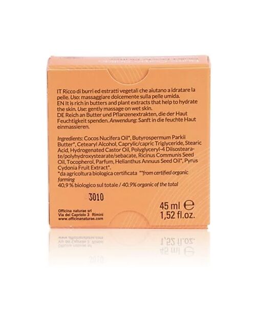 Officina Naturae Burro Corpo Solido Doposole - 40 gr - Cocco e Vaniglia Solari