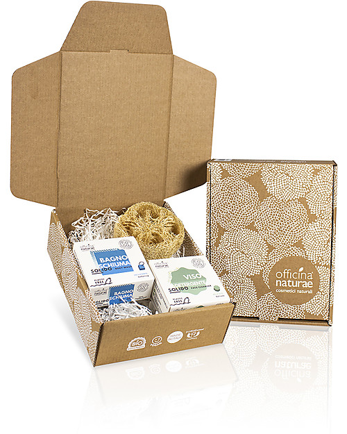 Officina Naturae Confezione Regalo CO.SO. - Cura del Corpo - Bagnoschiuma Solido/Detergente Solido Viso/Luffa Creme Viso