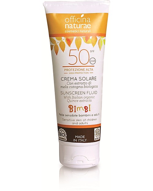Officina Naturae Crema Fluida Solare Bambini e Adulti SPF 50, Protezione Alta - 100 ml Solari