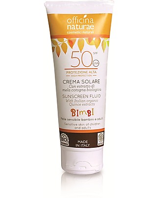 Officina Naturae Crema Fluida Solare Bambini e Adulti SPF 50, Protezione Alta - 100 ml Solari