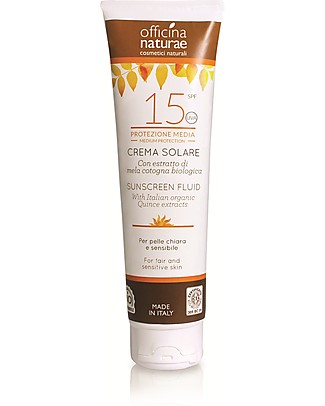 Officina Naturae Crema Fluida Solare SPF 15, Protezione Media - 125 ml Solari