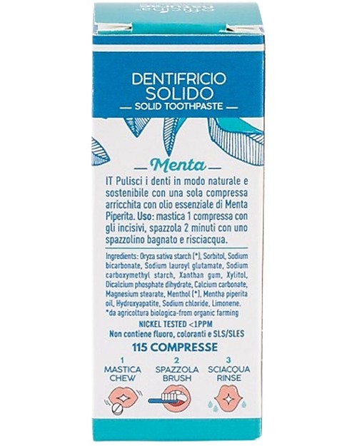 Officina Naturae Dentifricio in Pastiglie - Menta - 115 Pastiglie - Biosostenibile e Plastic Free! Dentifrici