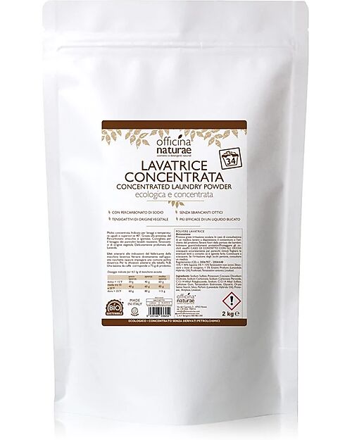 Officina Naturae Detersivo Lavatrice Concentrato in Polvere - 2 kg - Oltre 34 Lavaggi Detergenti per Bucato