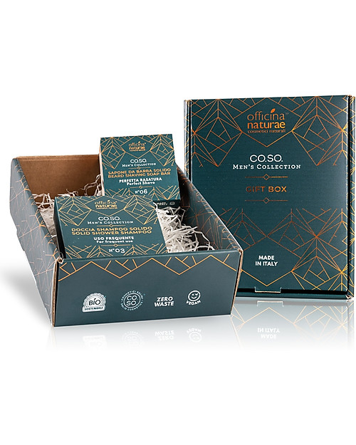 Officina Naturae Gift Box Vai alla Grande - Doccia Shampoo Solido Uomo n.3+Sapone da Barba Solido n.6 Bagno Doccia Shampoo