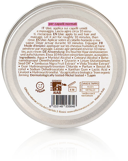 Officina Naturae Maschera Capelli Normali e Fini - Sambuco e Viola Bio - 150ml - Certificato AIAB Cura dei Capelli