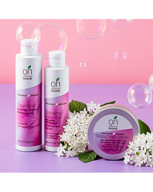 Officina Naturae Maschera Capelli Normali e Fini - Sambuco e Viola Bio - 150ml - Certificato AIAB Cura dei Capelli