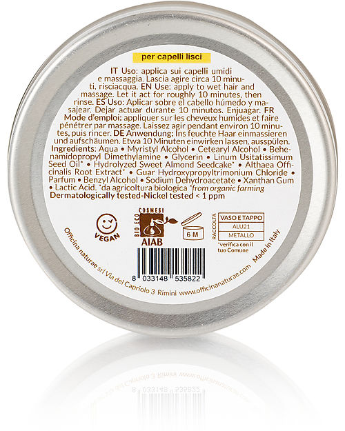 Officina Naturae Maschera Disciplinante Capelli Lisci - Mandorla Dolce ed Altea Bio - 150ml - Certificato AIAB Cura dei Capelli