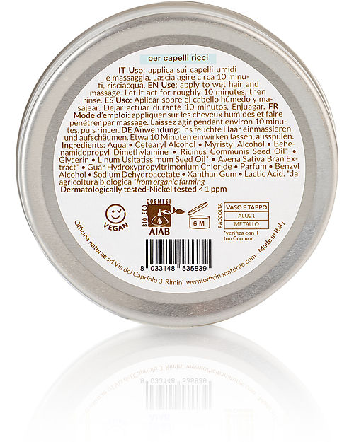 Officina Naturae Maschera Districante Capelli Ricci - Olio di Ricino ed Avena Bio - 150ml - Certificato AIAB Cura dei Capelli
