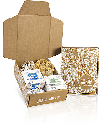 Officina Naturae Set Regalo CO.SO. Corpo - Bagnoschiuma Solido, Detergente Solido Viso e Luffa Bagno Doccia Shampoo