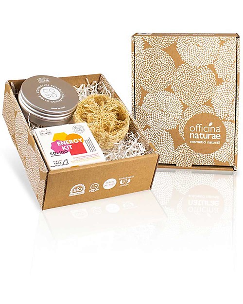 Officina Naturae Set Regalo CO.SO. Energy - 4 prodotti di cosmesi solida rivitalizzanti + 2 accessori Bagno Doccia Shampoo