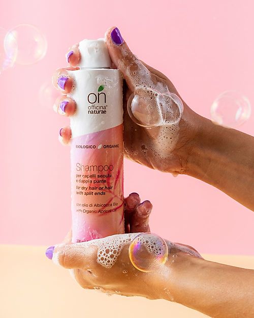 Officina Naturae Shampoo Capelli Secchi Doppie Punte - Mandorla Proteine del Grano e Albicocca Bio - 200ml - Certificato AIAB Bagno Doccia Shampoo