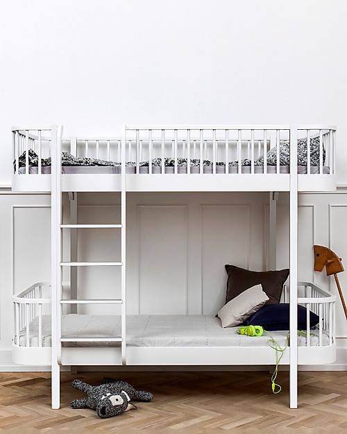 Oliver Furniture Letto a Castello in Legno linea Wood, Bianco/Scala Frontale, 90x200 cm - Struttura modulare e trasformabile Letti Trasformabili