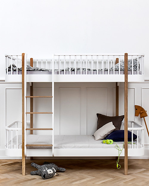 Oliver Furniture Letto a Castello in Legno linea Wood, Quercia/Scala Frontale, 90x200 cm - Struttura modulare e trasformabile Letti Trasformabili