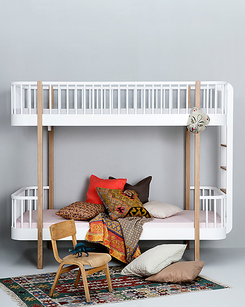 Oliver Furniture Letto a Castello in Legno linea Wood, Quercia/Scala Lato Corto, 90x200 cm - Struttura modulare e trasformabile Letti Trasformabili