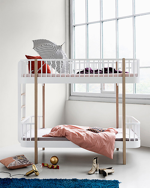 Oliver Furniture Letto a Castello in Legno linea Wood, Quercia/Scala Lato Corto, 90x200 cm - Struttura modulare e trasformabile Letti Trasformabili