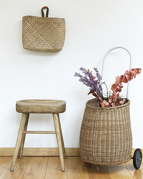 Olli Ella Big Luggy, Cesto Portagiochi Grande con Ruote, Naturale - Fair trade, fatto a mano! Contenitori Porta Giochi