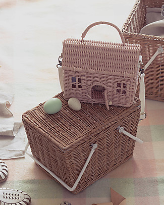 Olli Ella Borsetta in Rattan Casa Rosa - 21x19x10 cm Case delle Bambole