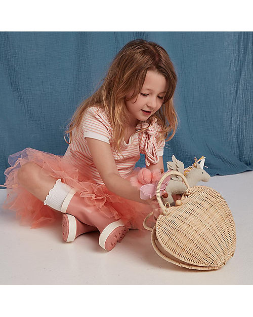 Olli Ella Borsetta in Rattan Luvya - Cuore - Color Paglia Portamonete