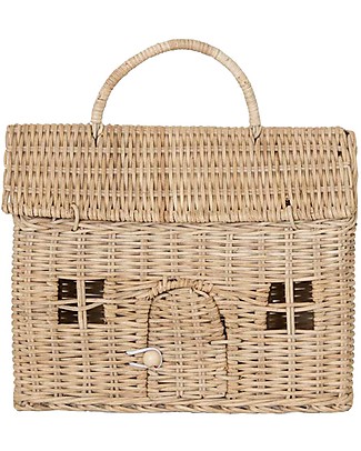 Olli Ella Borsetta Large in Rattan Casa Color Paglia - 24x23x14 cm Contenitori Porta Giochi_