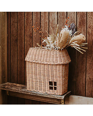 Olli Ella Cesta Multiuso a Forma di Casetta - Naturale - 100% Rattan Cestini in Vimini