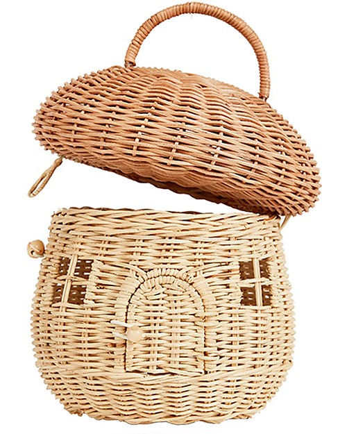 Olli Ella Cesta Portagiochi a Forma di Fungo - Naturale - 100% Rattan Cestini in Vimini
