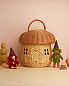 Olli Ella Cesta Portagiochi a Forma di Fungo - Naturale - 100% Rattan Cestini in Vimini